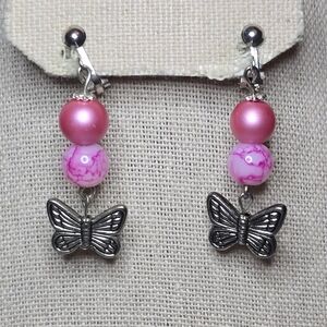 Pink Butterfly Dangle Earrings